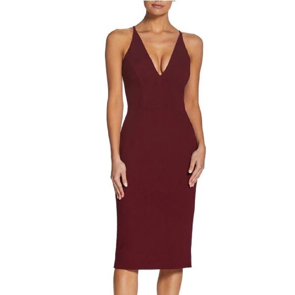 DRESS THE POPULATION Lyla Crepe Cocktail dress (Burgundy) - Picture 3 of 10